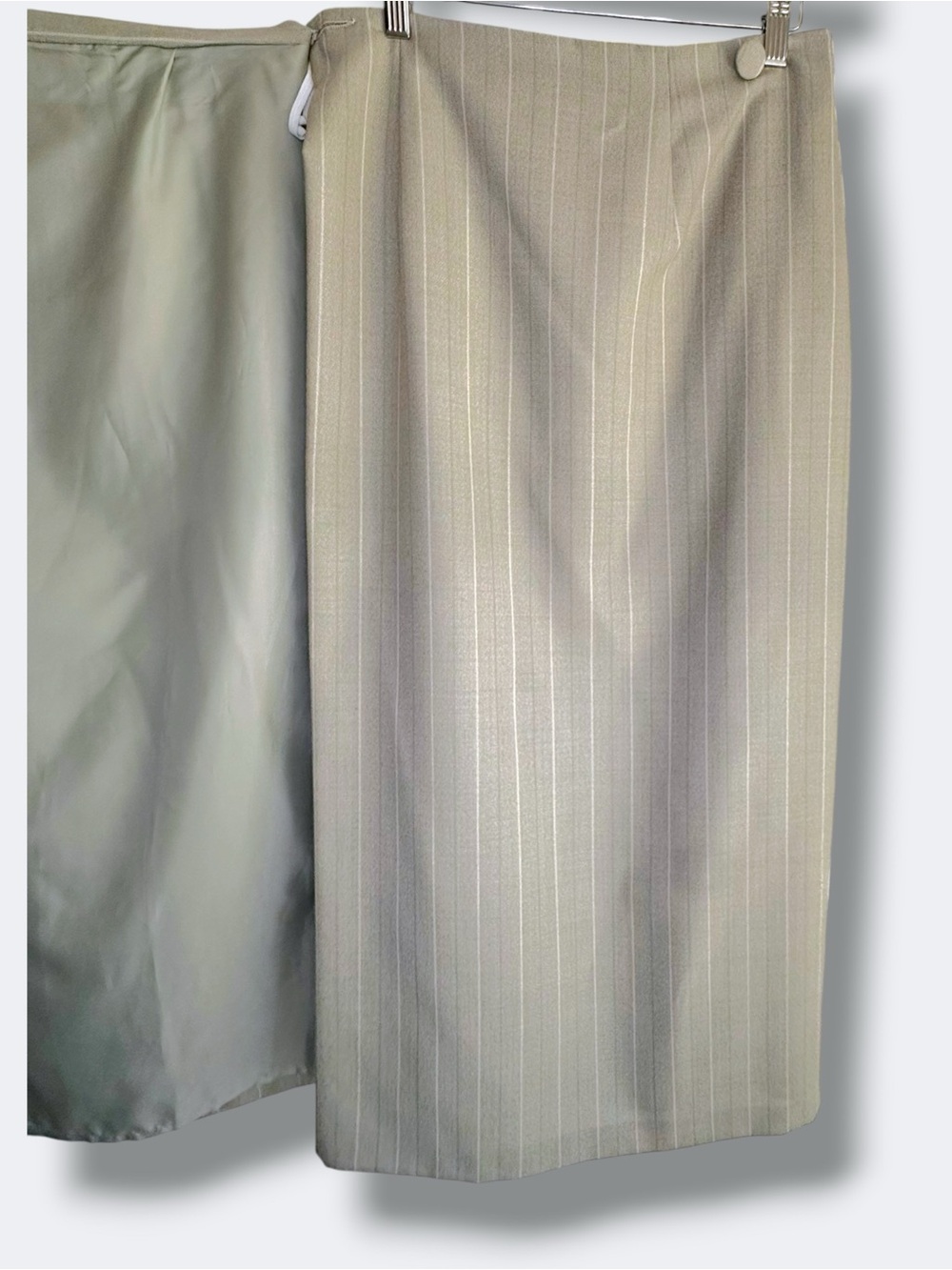 Vintage 1994 Marks & Spencer Sage Grey Wool Pinstripe Midi Skirt - Size 10 / M - Picture 10 of 16